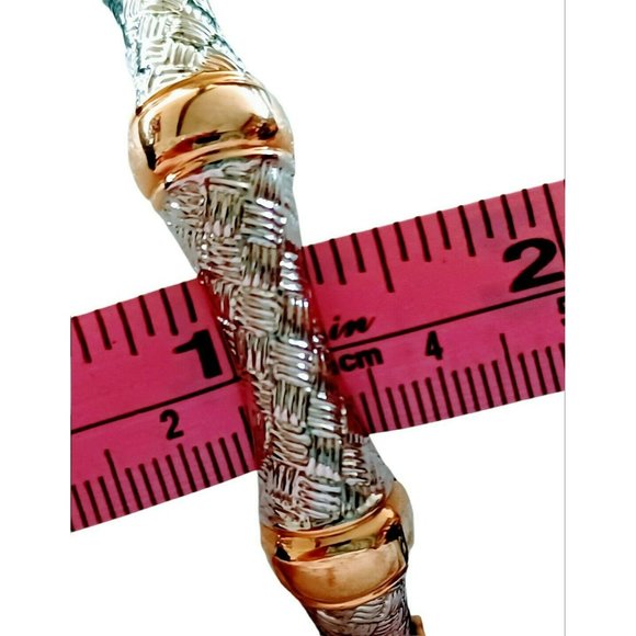 Two Tone Bracelet Hinged Cuffed Silver and Gold Tone approx. 7" - Picture 3 of 6